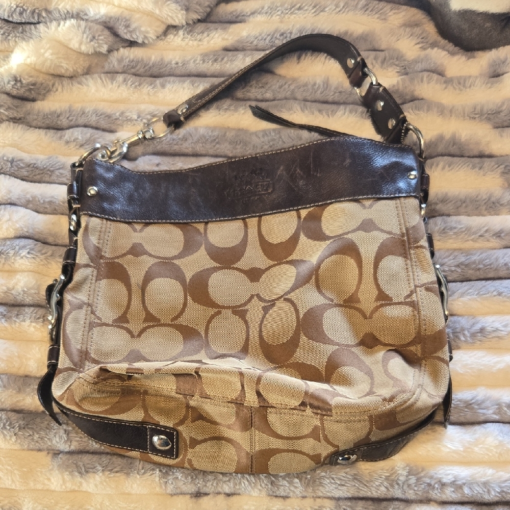 Coach Signature Shoulder Bag in Brown and Tan